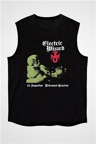Electric Wizard Baskılı Unisex Siyah Kolsuz Tişört - Tshirt