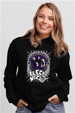 Electric Wizard Baskılı Unisex Siyah Kapüşonlu Sweatshirt