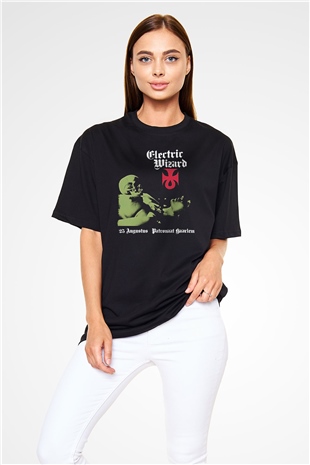 Electric Wizard Baskılı Unisex Siyah Oversize Tişört - Tshirt