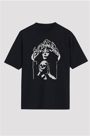 Electric Wizard Baskılı Unisex Siyah Oversize Tişört - Tshirt