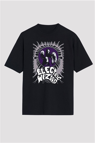 Electric Wizard Baskılı Unisex Siyah Oversize Tişört - Tshirt