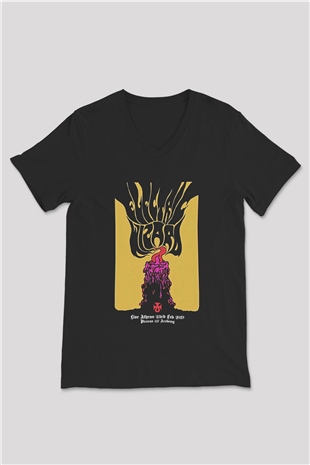 Electric Wizard Baskılı Unisex Siyah V Yaka Tişört - Tshirt