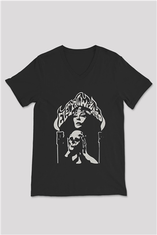 Electric Wizard Baskılı Unisex Siyah V Yaka Tişört - Tshirt