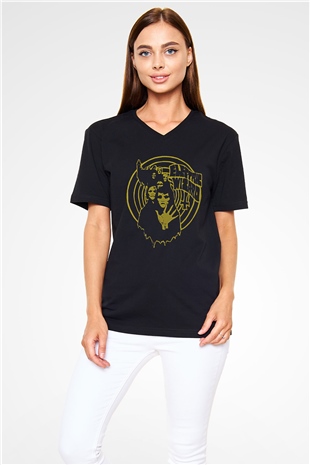 Electric Wizard Baskılı Unisex Siyah V Yaka Tişört - Tshirt