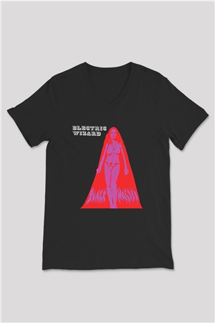 Electric Wizard Baskılı Unisex Siyah V Yaka Tişört - Tshirt