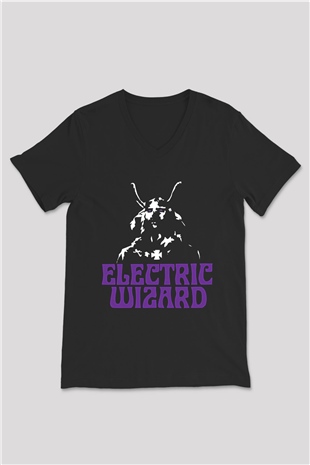 Electric Wizard Baskılı Unisex Siyah V Yaka Tişört - Tshirt