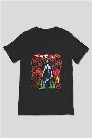 Electric Wizard Baskılı Unisex Siyah V Yaka Tişört - Tshirt