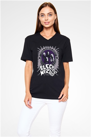 Electric Wizard Baskılı Unisex Siyah V Yaka Tişört - Tshirt