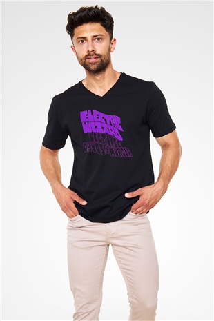 Electric Wizard Baskılı Unisex Siyah V Yaka Tişört - Tshirt