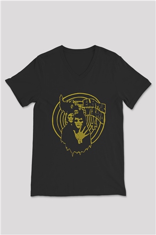 Electric Wizard Baskılı Unisex Siyah V Yaka Tişört - Tshirt