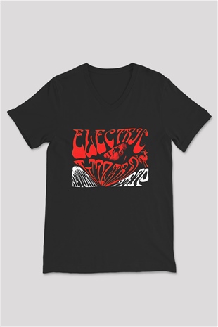 Electric Wizard Baskılı Unisex Siyah V Yaka Tişört - Tshirt