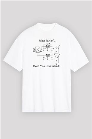 Elektrik Mühendis Baskılı Unisex Oversize Beyaz Tişört - Tshirt