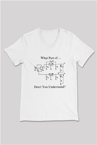 Elektrik Mühendis Baskılı Unisex V Yaka Beyaz Tişört - Tshirt