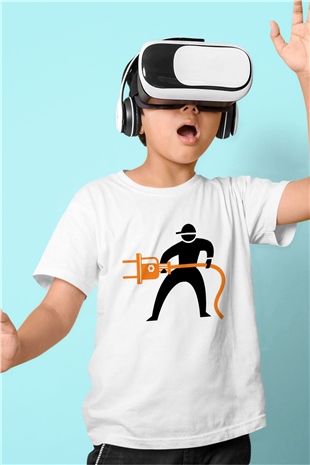 Elektrikçi Baskılı Beyaz Unisex Çocuk Tişört