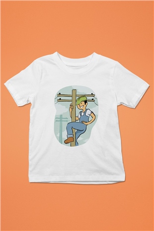 Elektrikçi Baskılı Beyaz Unisex Çocuk Tişört