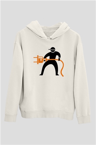Elektrikçi Beyaz Unisex Hoodie