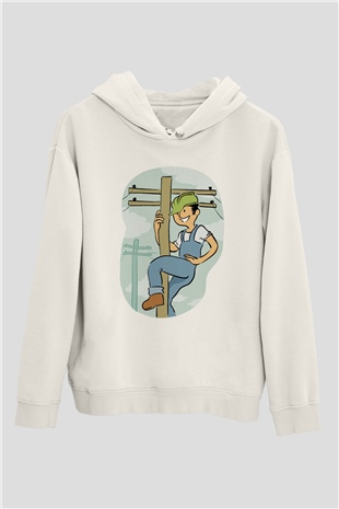 Elektrikçi Beyaz Unisex Hoodie