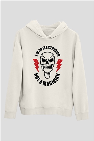 Elektrikçi Beyaz Unisex Kapüşonlu Sweatshirt