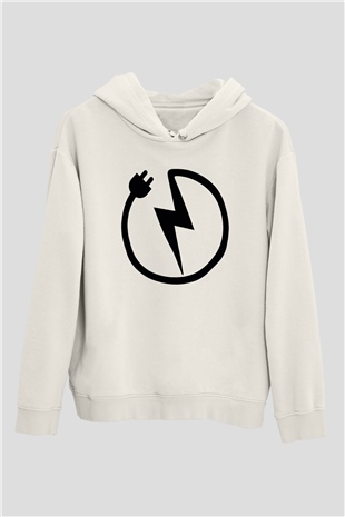 Elektrikçi Beyaz Unisex Kapüşonlu Sweatshirt