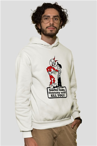 Elektrikçi Beyaz Unisex Kapüşonlu Sweatshirt