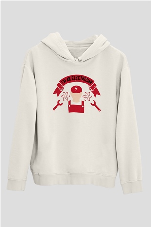 Elektrikçi Beyaz Unisex Kapüşonlu Sweatshirt