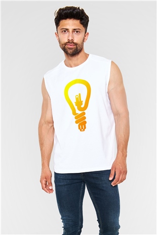 Elektrikçi Beyaz Unisex Kolsuz Tişört