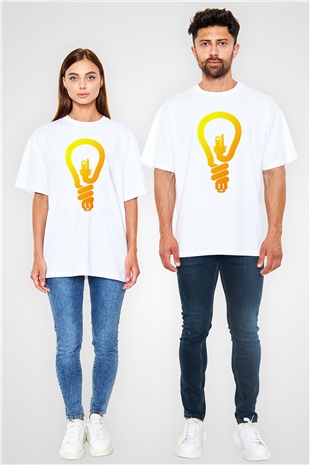 Elektrikçi Beyaz Unisex Oversize Tişört T-Shirt