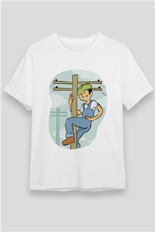 Elektrikçi Beyaz Unisex Tişört T-Shirt - TişörtFabrikası