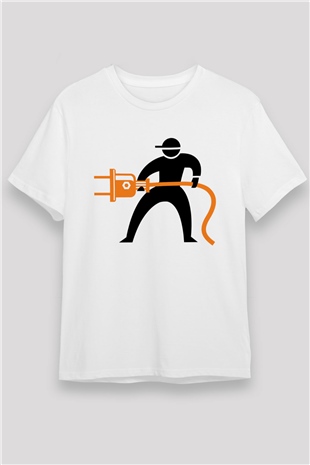 Elektrikçi Beyaz Unisex Tişört T-Shirt - TişörtFabrikası