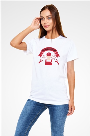 Elektrikçi Beyaz Unisex Tişört T-Shirt - TişörtFabrikası