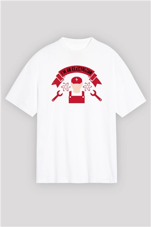 Elektrikçi Beyaz Oversize Tişört Oversize T-shirt - TişörtFabrikası