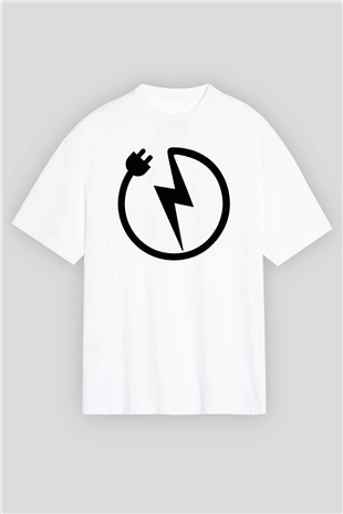 Elektrikçi Beyaz Oversize Tişört Oversize T-shirt - TişörtFabrikası