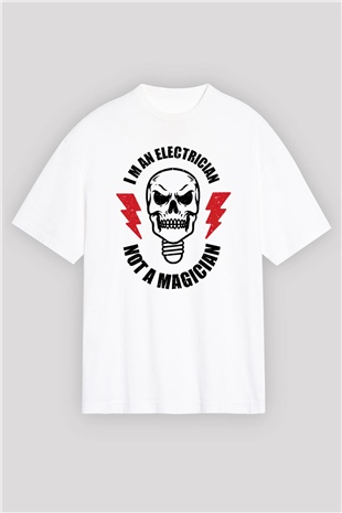 Elektrikçi Beyaz Oversize Tişört Oversize T-shirt - TişörtFabrikası