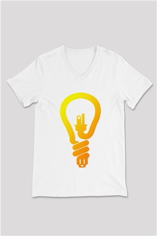 Elektrikçi Beyaz Unisex V Yaka Tişört T-Shirt