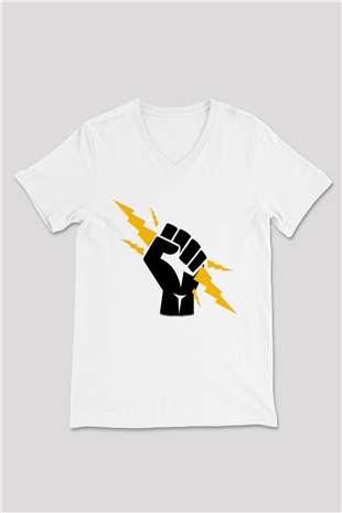 Elektrikçi Beyaz Unisex V Yaka Tişört T-Shirt