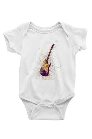 Elektro Gitar Baskılı Beyaz Unisex Bebek Body - Zıbın
