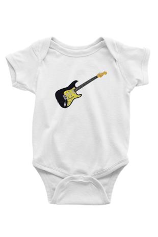 Elektro Gitar Baskılı Beyaz Unisex Bebek Body - Zıbın