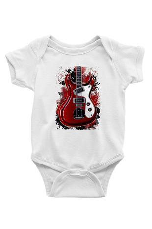Elektro Gitar Baskılı Beyaz Unisex Bebek Body - Zıbın