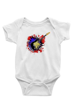 Elektro Gitar Baskılı Beyaz Unisex Bebek Body - Zıbın