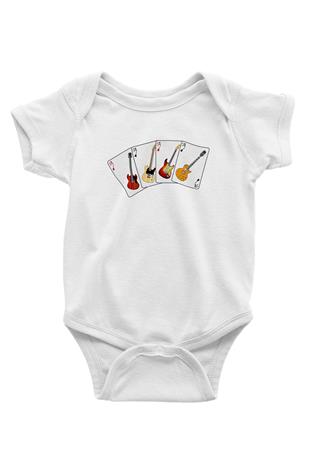 Elektro Gitar Baskılı Beyaz Unisex Bebek Body - Zıbın