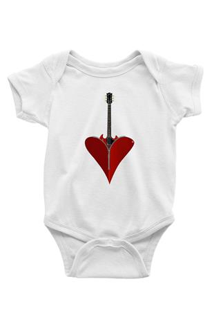 Elektro Gitar Baskılı Beyaz Unisex Bebek Body - Zıbın