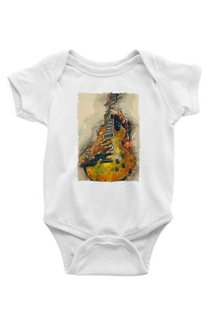 Elektro Gitar Baskılı Beyaz Unisex Bebek Body - Zıbın
