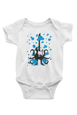 Elektro Gitar Baskılı Beyaz Unisex Bebek Body - Zıbın