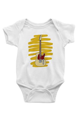 Elektro Gitar Baskılı Beyaz Unisex Bebek Body - Zıbın