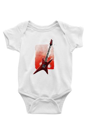 Elektro Gitar Baskılı Beyaz Unisex Bebek Body - Zıbın