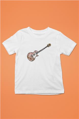 Elektro Gitar Baskılı Beyaz Unisex Beyaz Çocuk Tişört - Tshirt