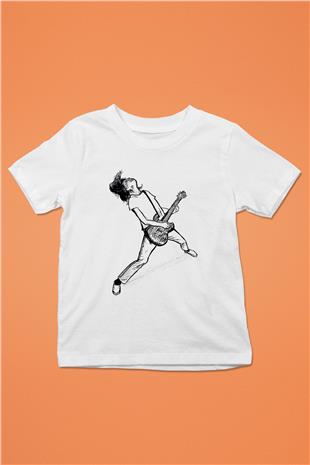 Elektro Gitar Baskılı Beyaz Unisex Beyaz Çocuk Tişört - Tshirt