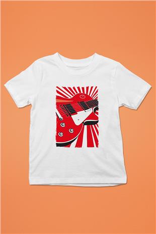 Elektro Gitar Baskılı Beyaz Unisex Beyaz Çocuk Tişört - Tshirt