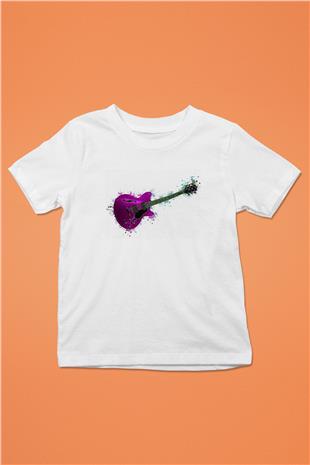 Elektro Gitar Baskılı Beyaz Unisex Beyaz Çocuk Tişört - Tshirt
