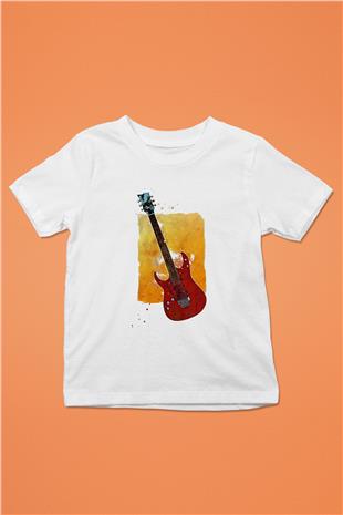 Elektro Gitar Baskılı Beyaz Unisex Beyaz Çocuk Tişört - Tshirt